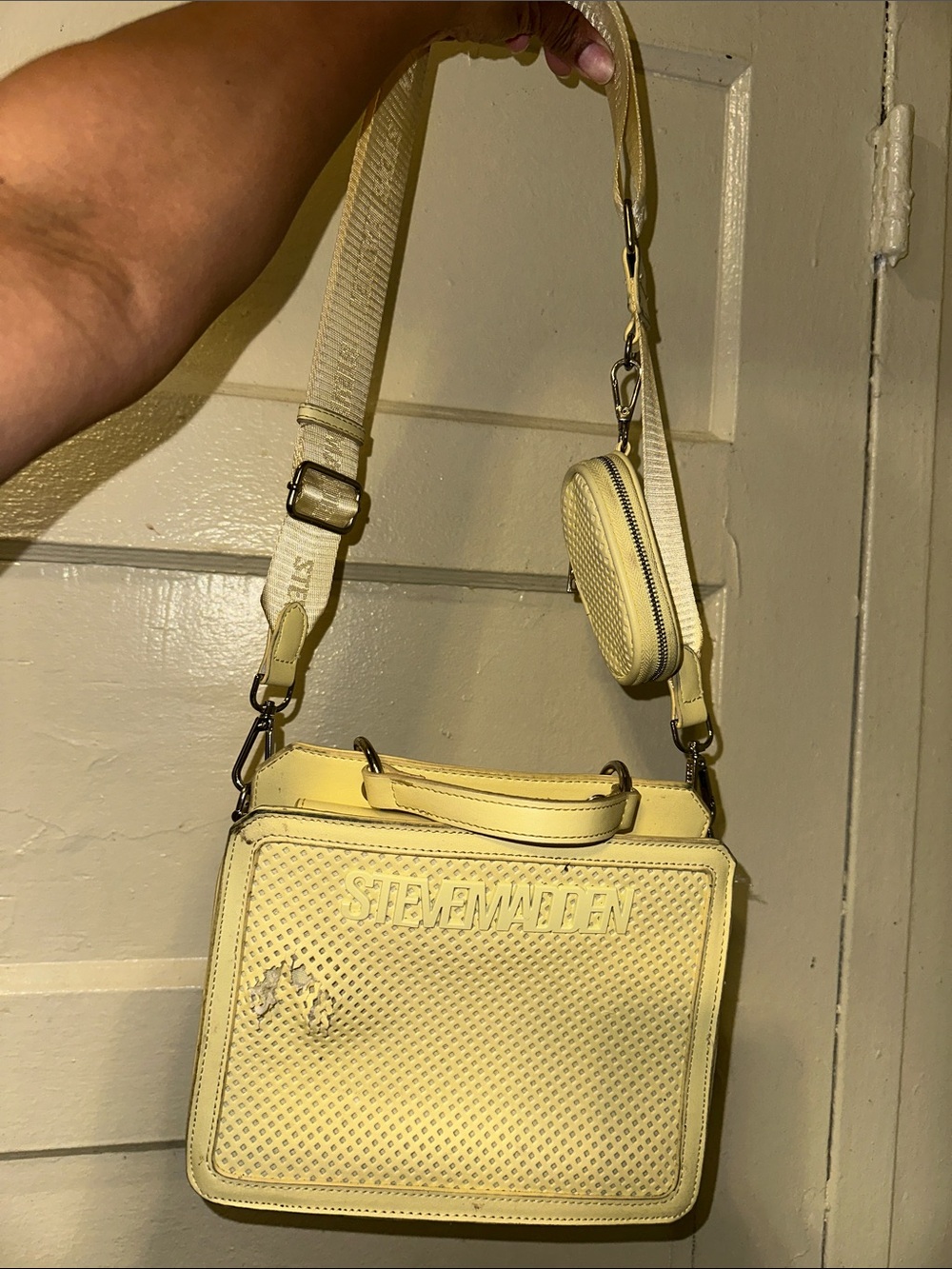 Steve Madden Pale Yellow Crossbody Bag with Detachable Pouch